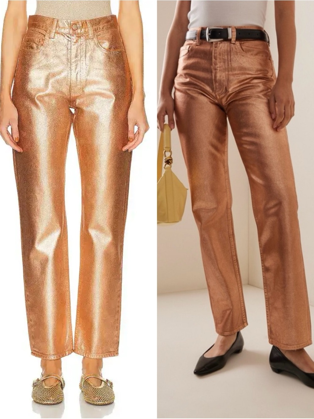 NWT Ulla Johnson Jeans Bronze Metallic Coated Agnes Pants Straight Leg size 25